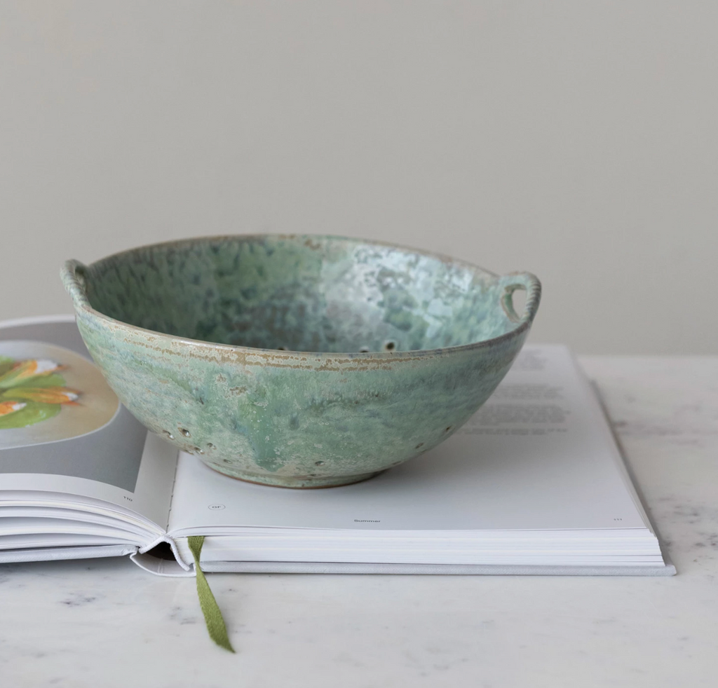 STONEWARE BERRY BOWL WITH HANDLES- IN STORE PICK UP ONLY!