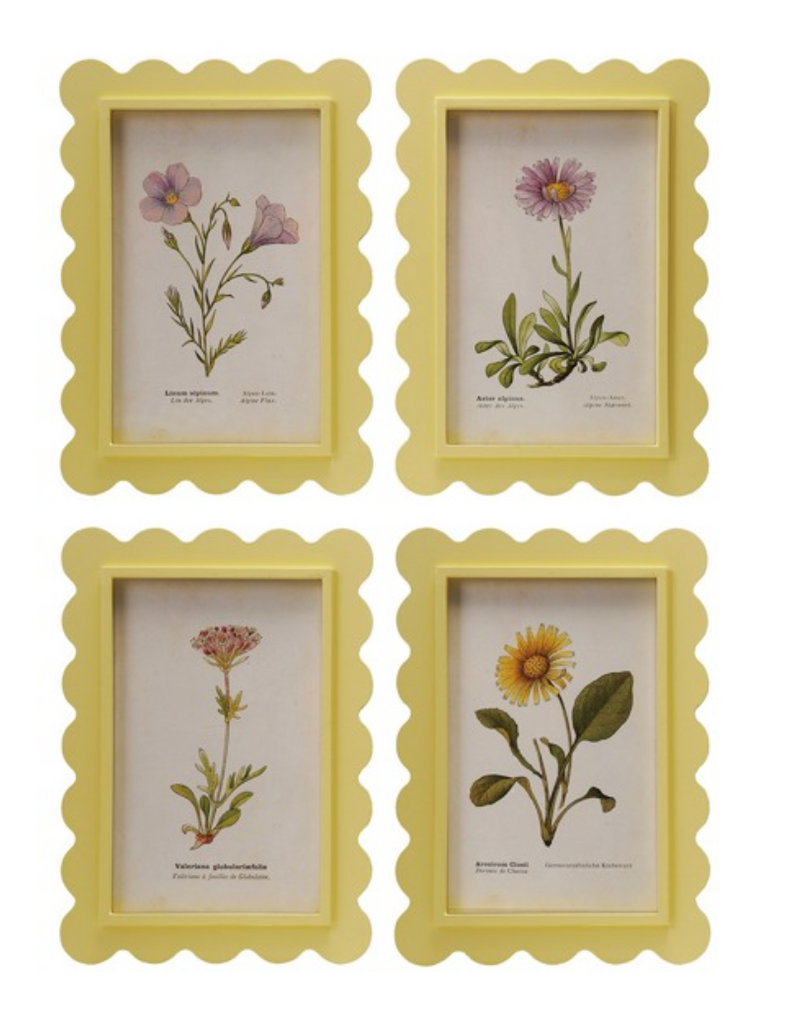 FLORAL WALL ART WITH YELLOW SCALLOPED FRAME - IN STORE PICK UP ONLY!