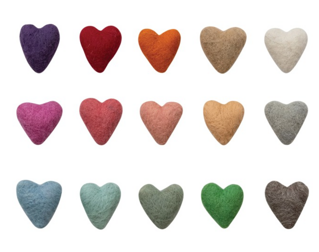 WOOL FELT HEARTS - ASSTD COLORS