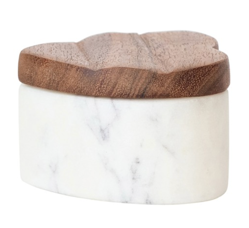 MARBLE HEART SHAPED CONTAINER WITH WOOD LID