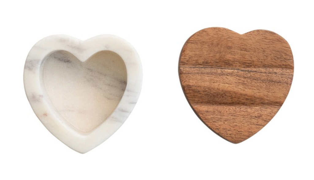 MARBLE HEART SHAPED CONTAINER WITH WOOD LID