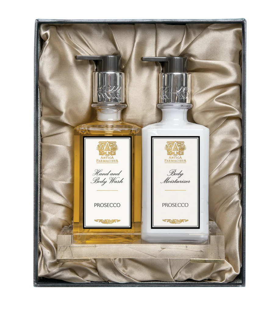 PROSECCO SILVER LUCITE BATH & BODY GIFT BOX WITH LUCITE TRAY