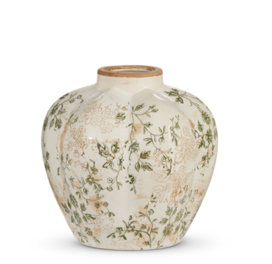 TAUPE FLORAL VASE - IN STORE PICK UP ONLY!