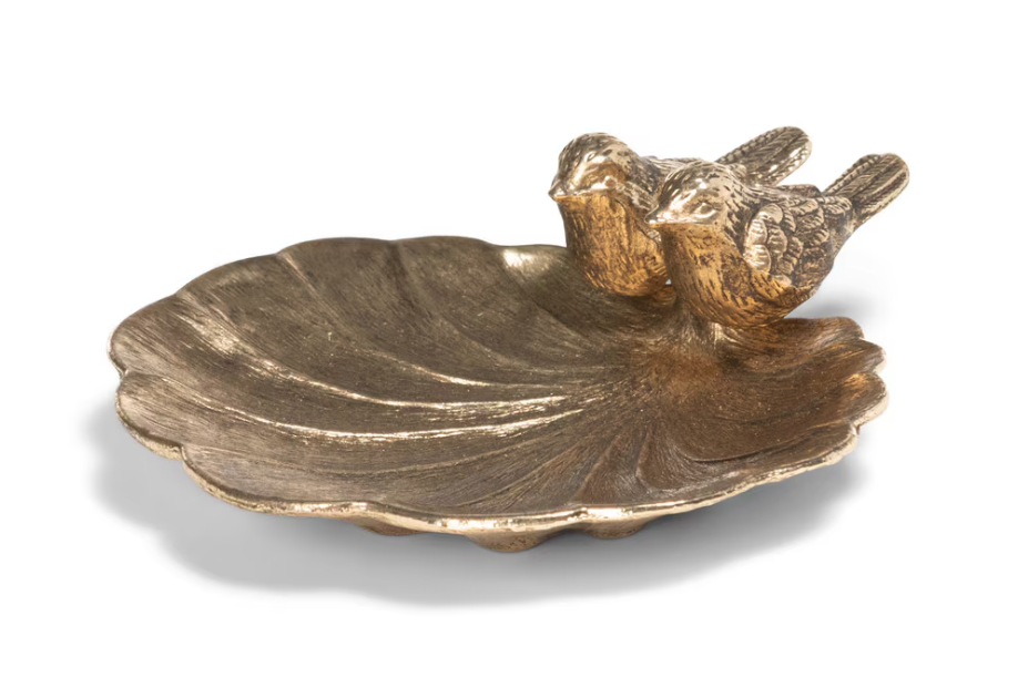 GILDED PERCH PEWTER JEWELRY DISH