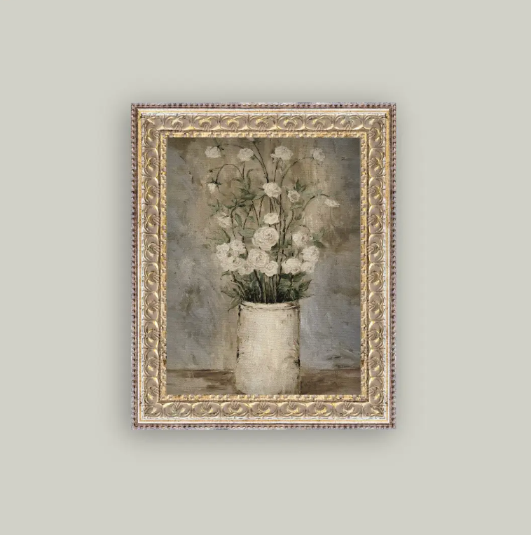 LONG STEM ROSES FRAMED ANTIQUE ART - 12X16 - IN STORE PICK UP ONLY!