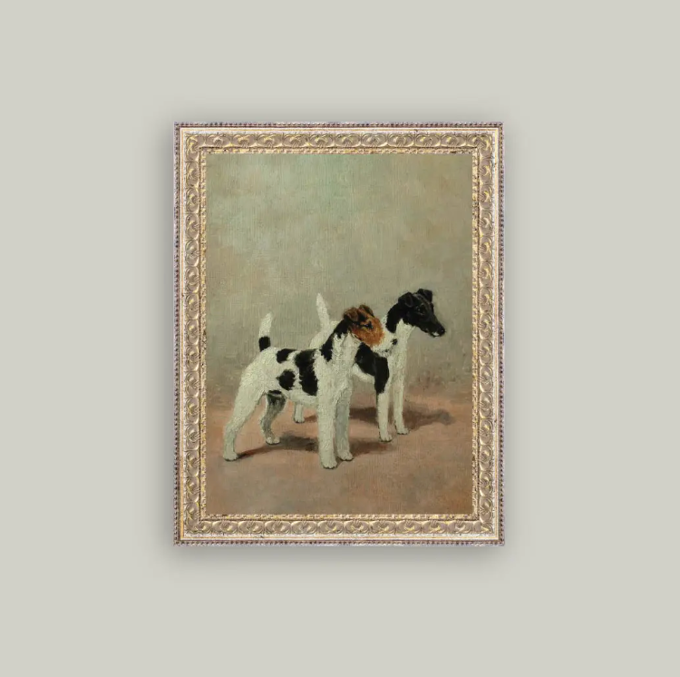 TWO FOX TERRIERS FRAMED ANTIQUE ART - 8X10 - IN STORE PICK UP ONLY!