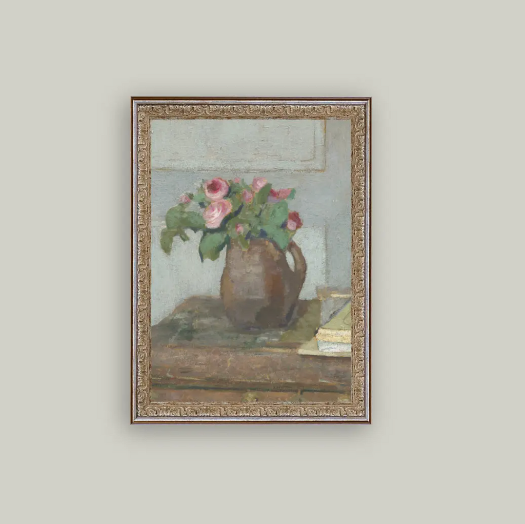 ROSE VASE FRAMED ANTIQUE ART - 8X10 - IN STORE PICK UP ONLY!