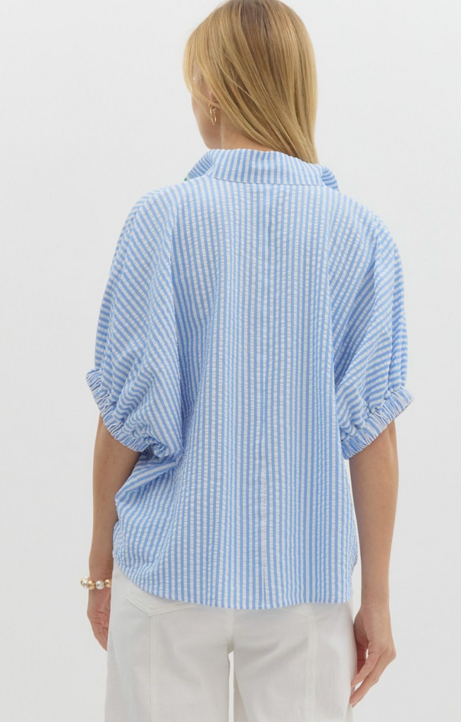 STRIPE PUFF SLEEVE TOP - BLUE