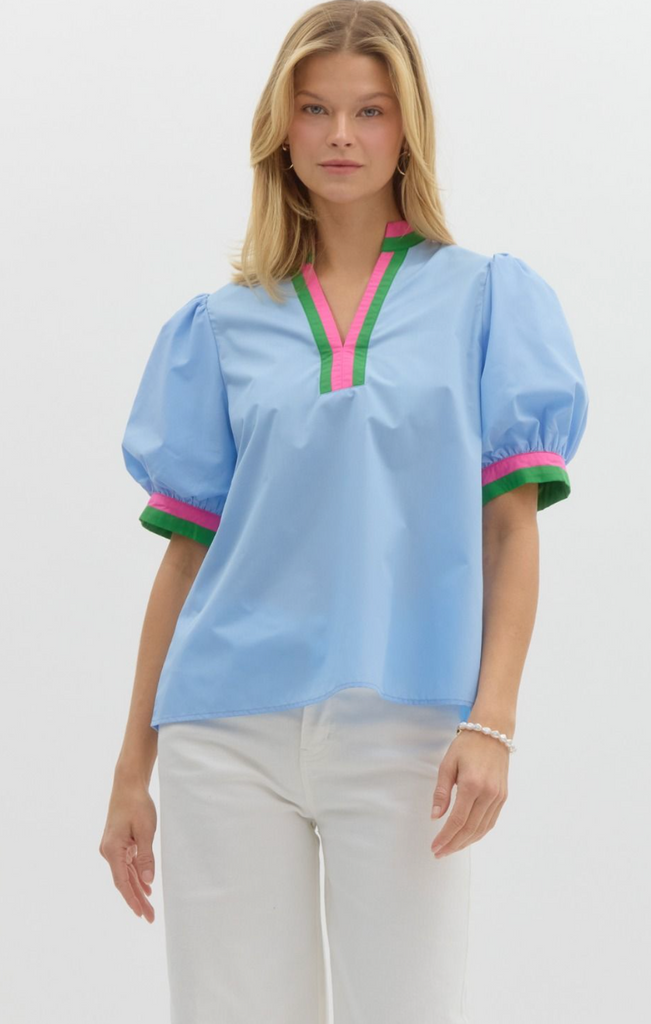 PUFF SLEEVE TOP - CHAMBRAY