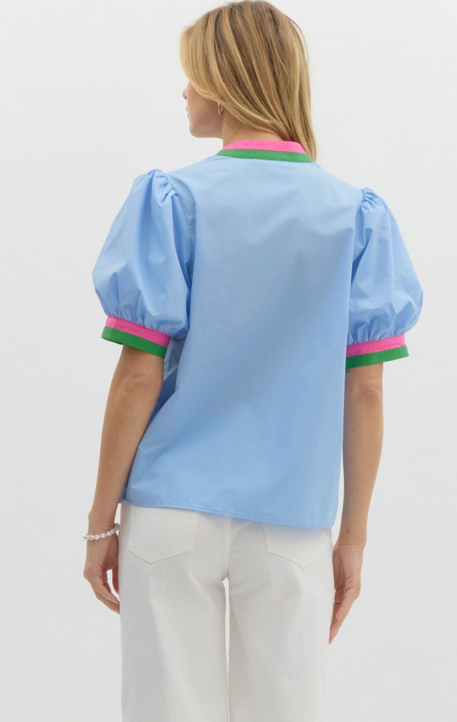 PUFF SLEEVE TOP - CHAMBRAY