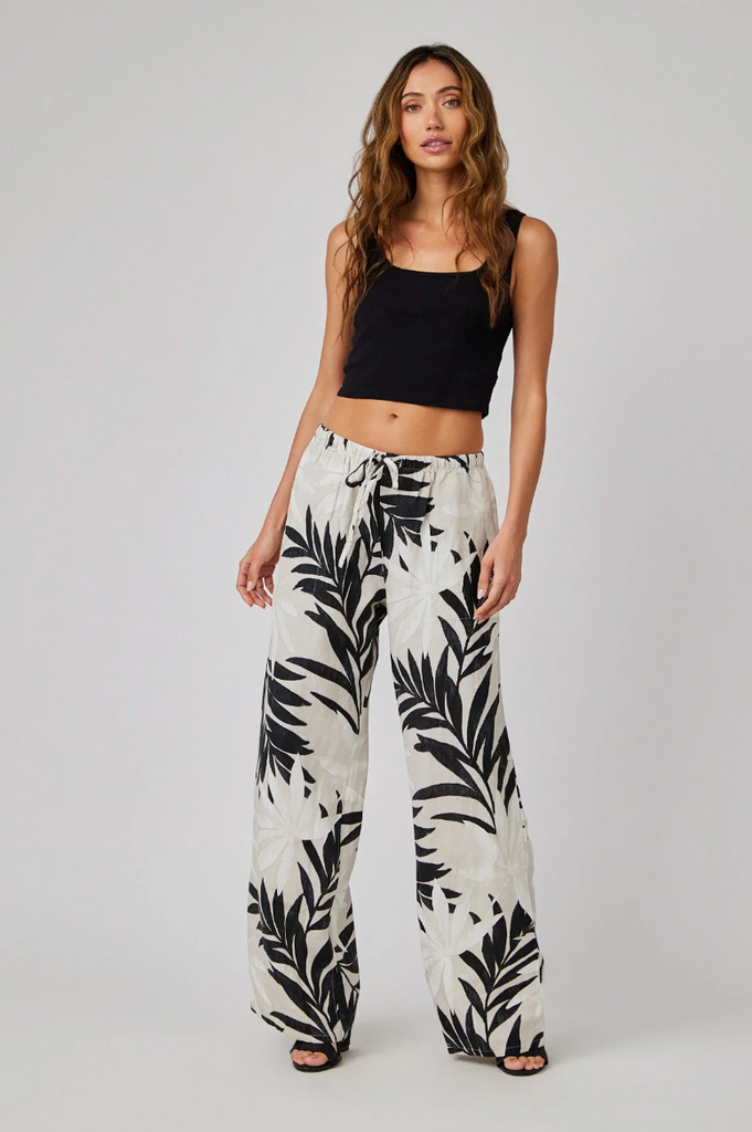 BELLA DAHL WIDE LEG WITH DRAWSTRING - PALM PRINT