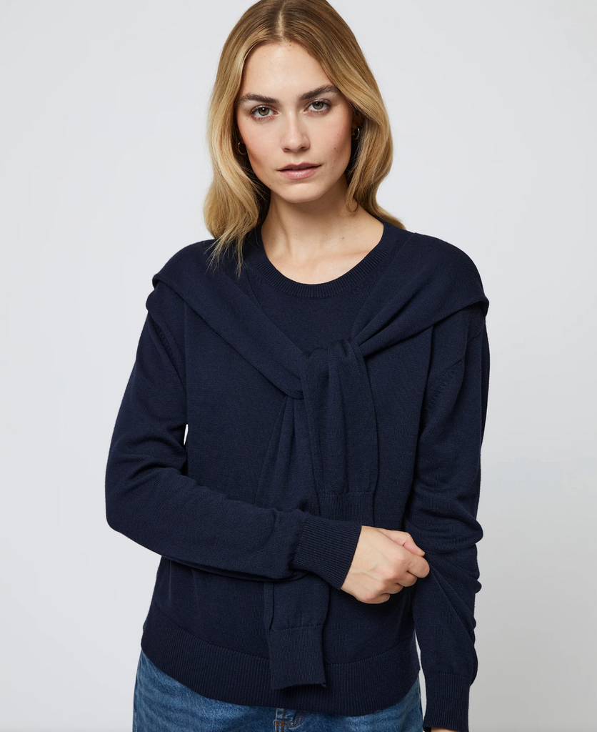 CASHMERE BLEND TIE SWEATER - MARINE