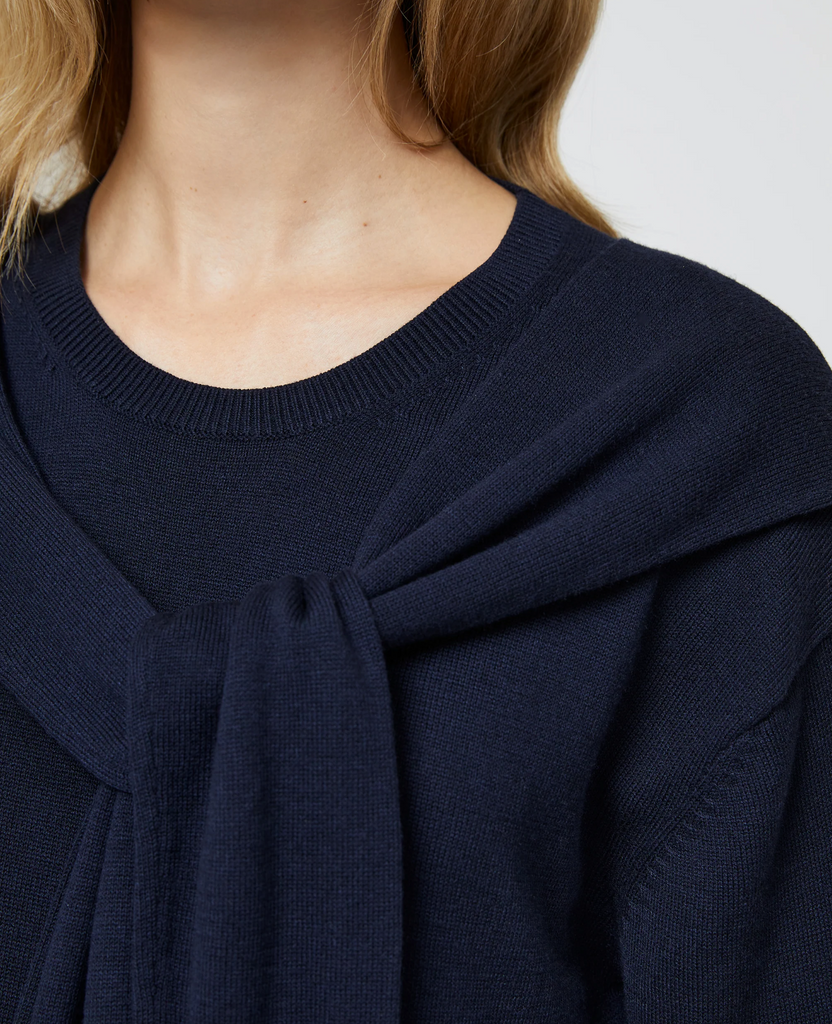 CASHMERE BLEND TIE SWEATER - MARINE