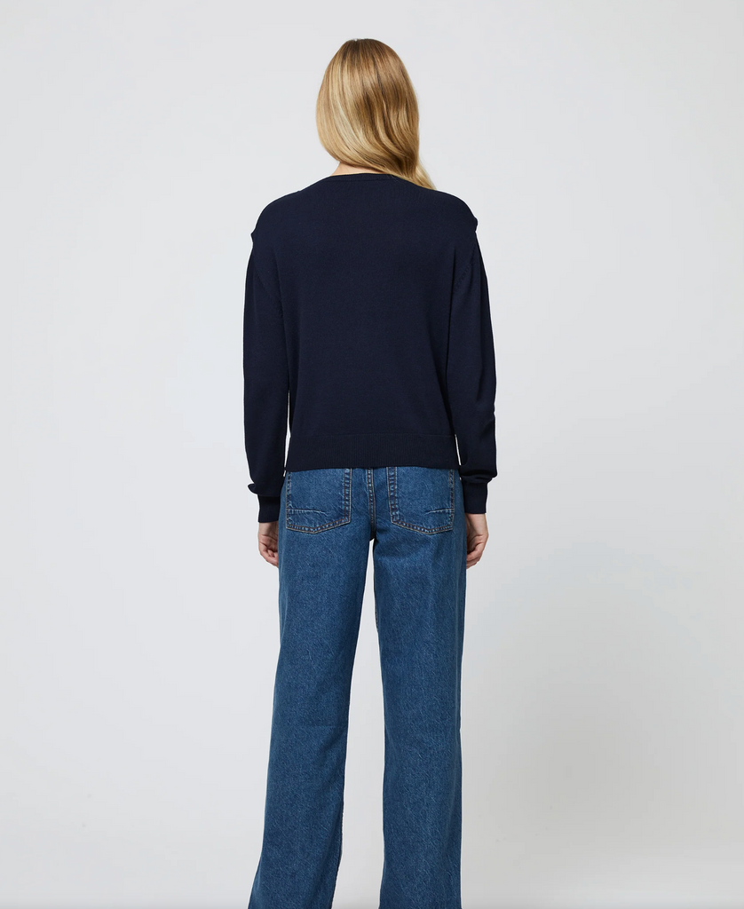 CASHMERE BLEND TIE SWEATER - MARINE