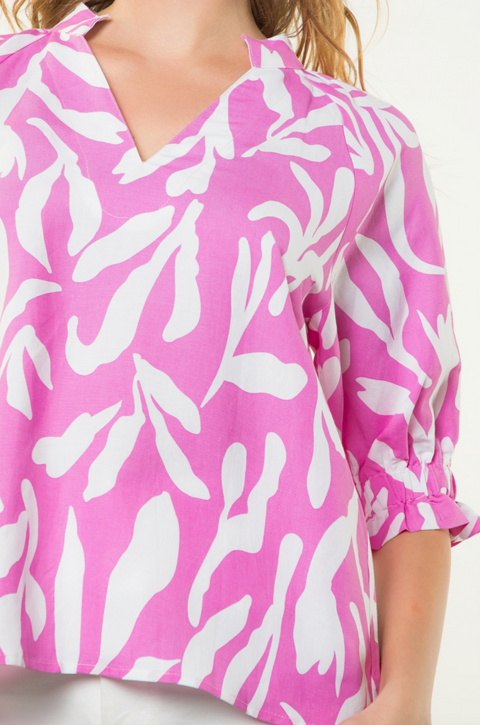 VNECK PUFF SLEEVE PRINT TOP - PINK