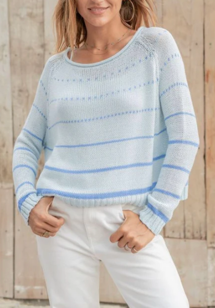 WOODEN SHIPS NIC RAGLAN TOP COTTON-VENTANA BLUE/MYKONOS