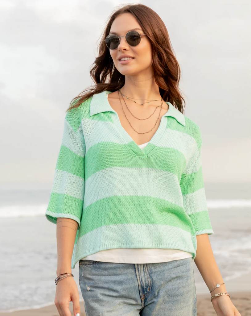 WOODEN SHIPS TASHA POLO HALF SLEEVE TOP COTTON-SEA GLASS/VERDIGRIS