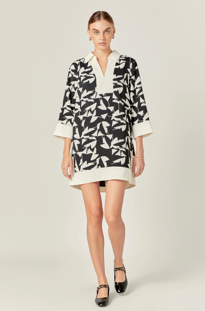 PRINT TUNIC DRESS - BLACK/WHITE