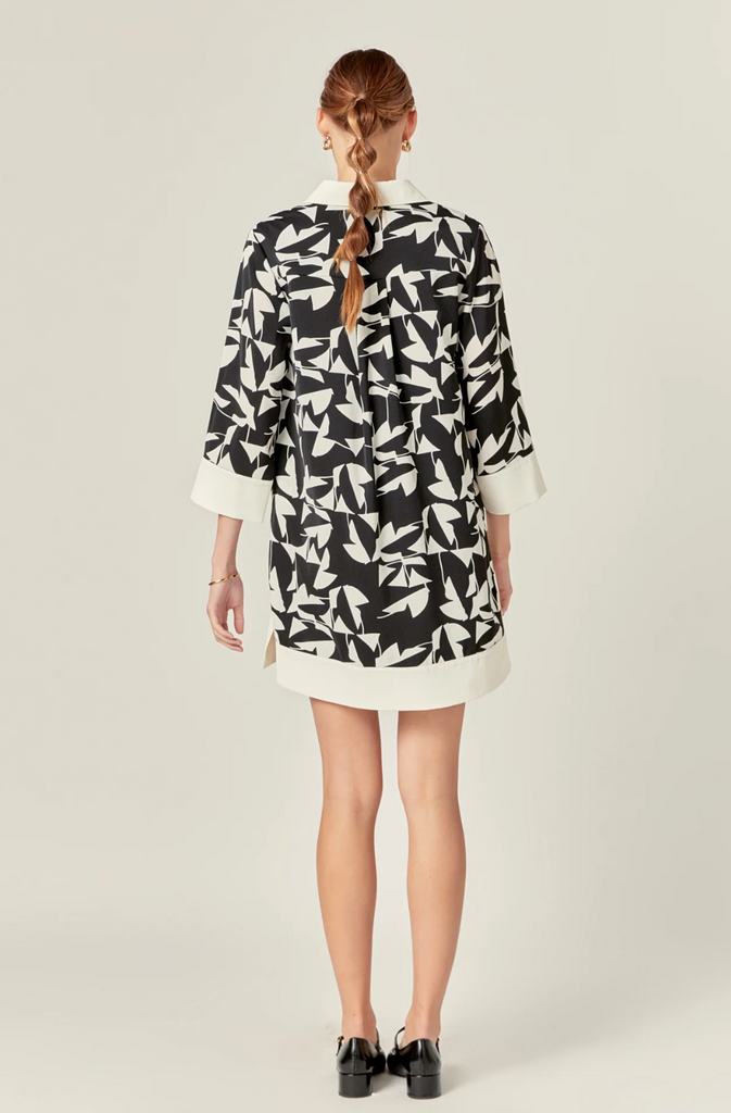 PRINT TUNIC DRESS - BLACK/WHITE