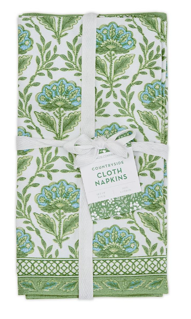 COUNTRYSIDE SET OF 4 FLORAL PATTERN COTTON NAPKINS