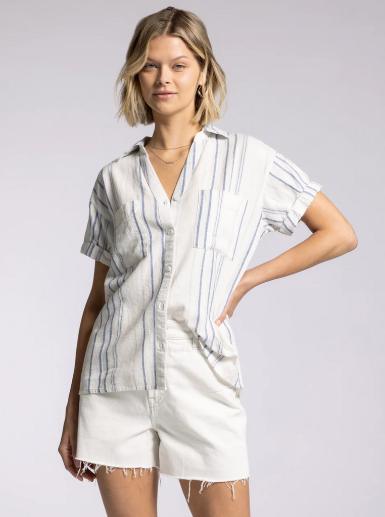 SYDNEY LINEN SHIRT - COASTAL GREY STRIPE