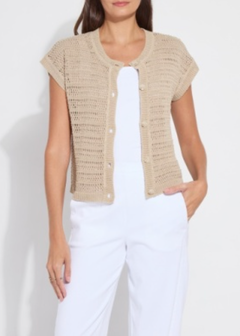 LYSSE' BRISA LINEN MESH SLEEVLESS CARDI