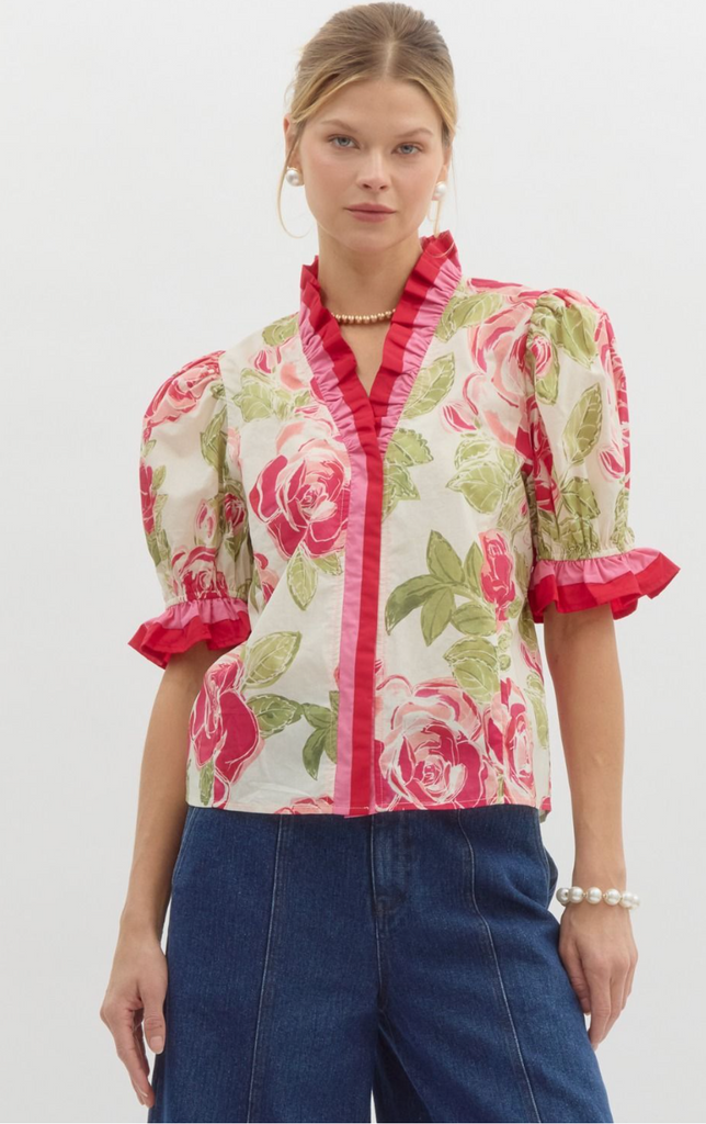 FLORAL PRINT PUFF SLEEVE TOP