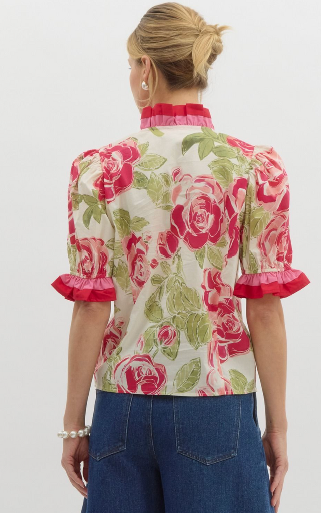 FLORAL PRINT PUFF SLEEVE TOP