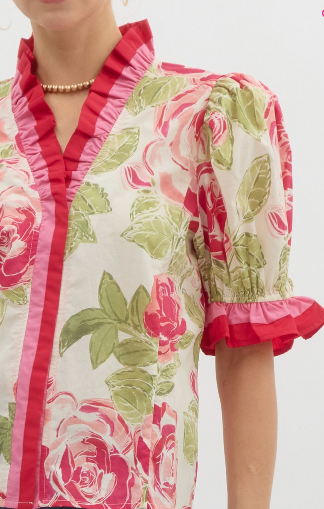 FLORAL PRINT PUFF SLEEVE TOP