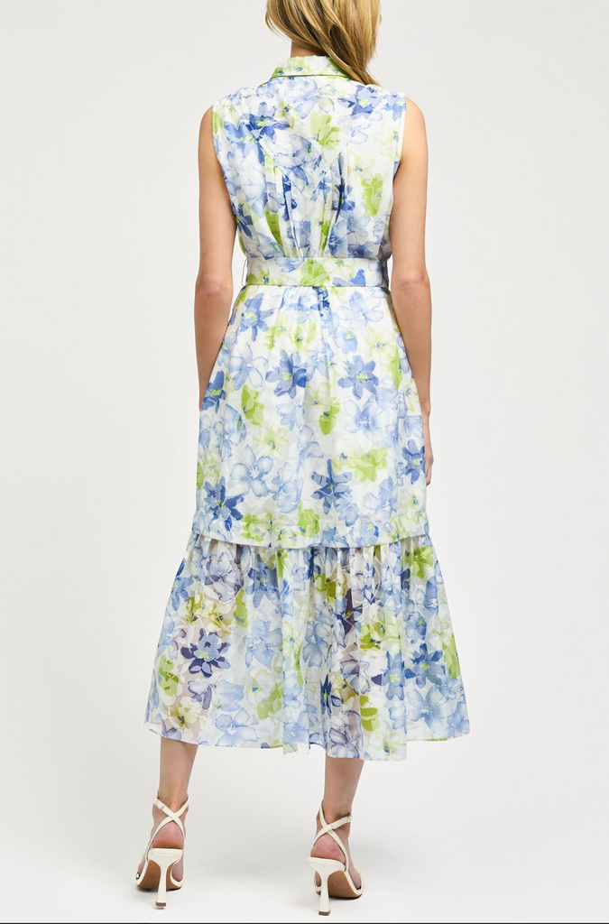 SLEEVELESS BUTTON FRONT MIDI DRESS - FLORAL