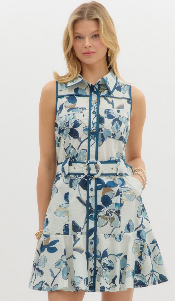 FLORAL PRINT SLEEVELESS MINI DRESS