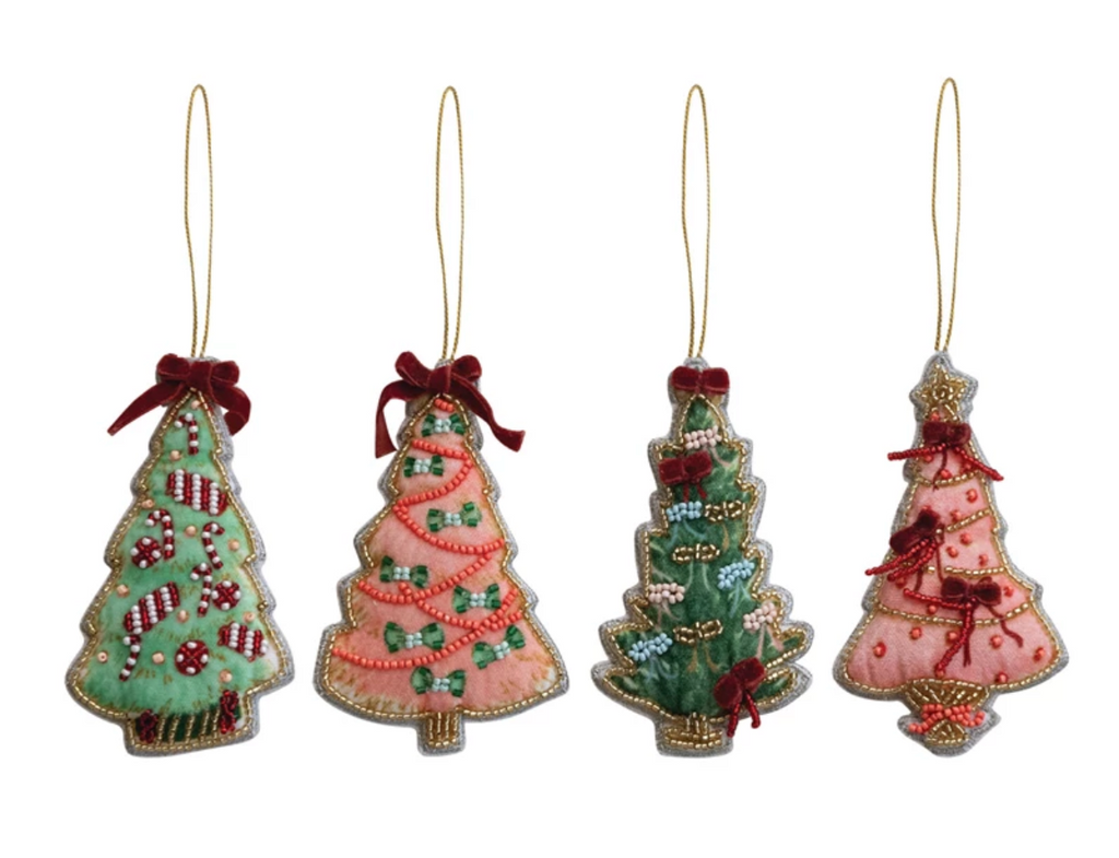 HANDMADE BEADED FABIC TREE ORNAMENT - 4 STYLES