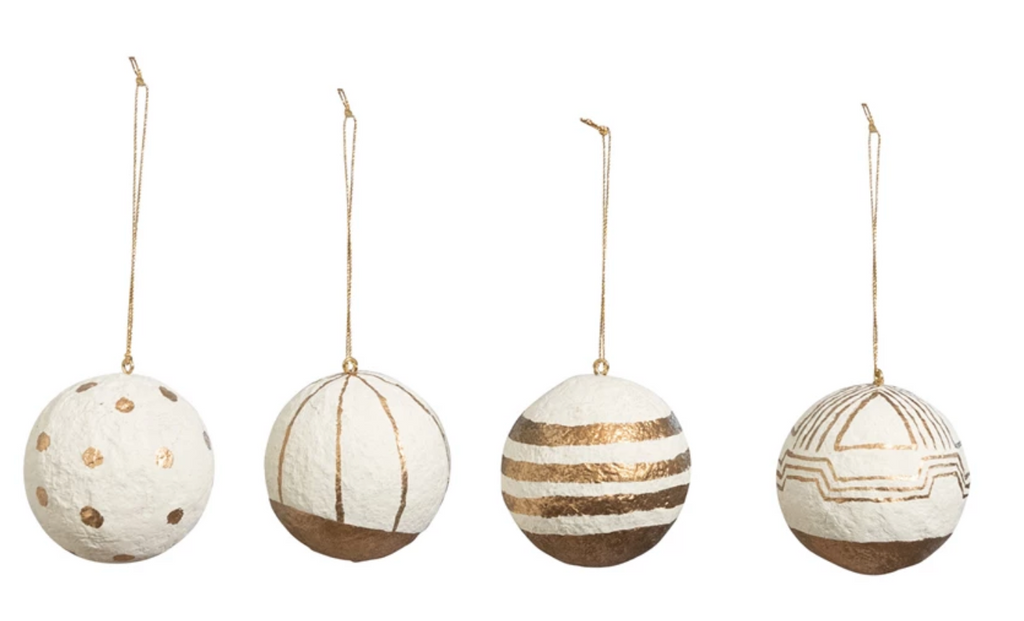 HAND-PAINTED PAPER MACHE BALL ORNAMENT - 4 STYLES