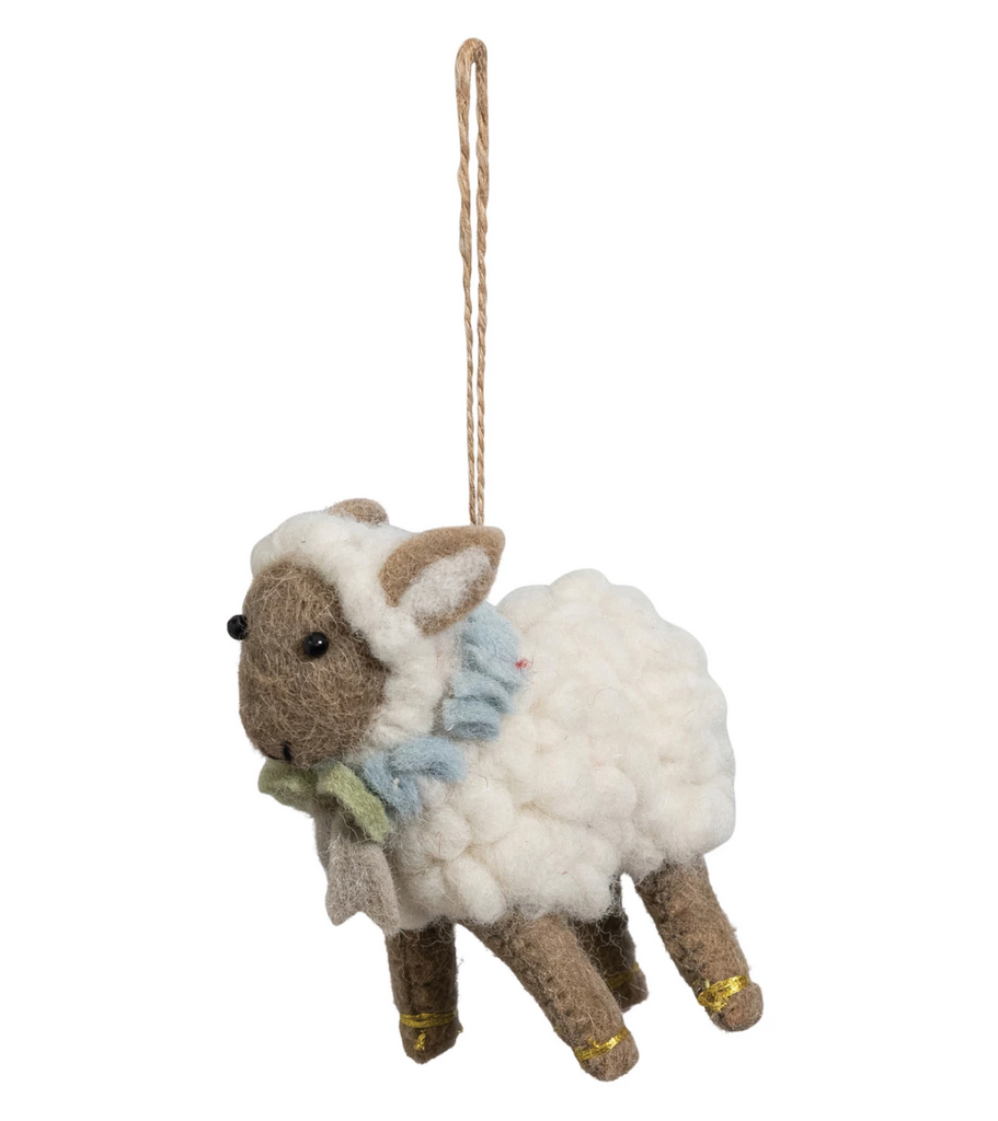 HANDMADE WOOL FELT SHEEP ORNAMENT WITH SCARF
