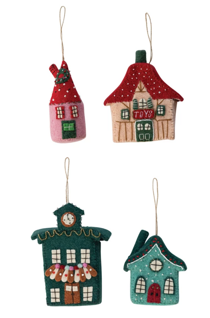 HANDMADE WOOL FELT NORTH POLE VILLAGE BUILDING ORNAMENT - 4 STYLES