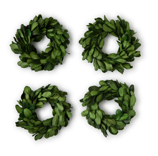SET OF 4 PRESERVED BOXWOOD WREATH NAPKIN RINGS