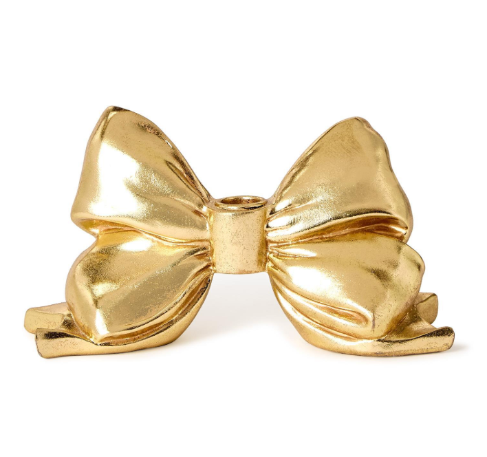 GOLD BOW TAPER CANDLEHOLDER