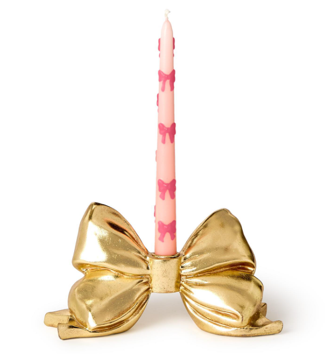 GOLD BOW TAPER CANDLEHOLDER