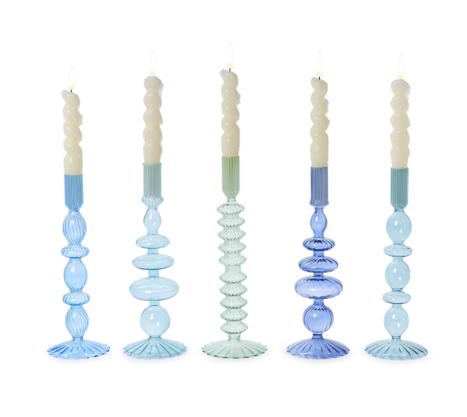 HAND-BLOWN GLASS CANDLESTICKS - SHADES OF BLUE