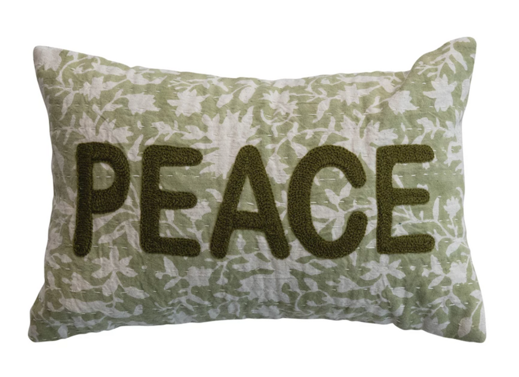 PEACE LUMBAR PILLOW - GREEN/NATURAL