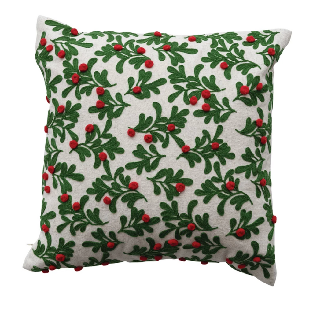 16" SQUARE PILLOW WITH MISTLETOE PATTERN