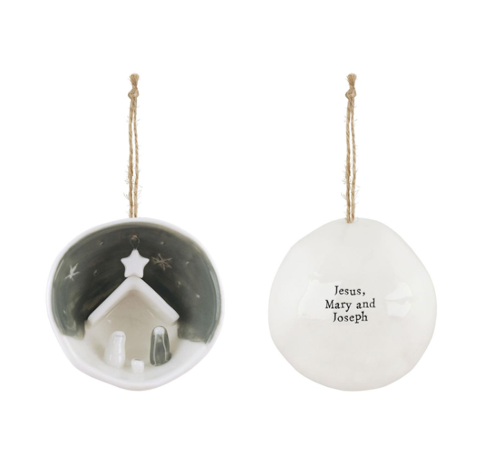 NATIVITY HALF CIRCLE PORCELAIN ORNAMENT