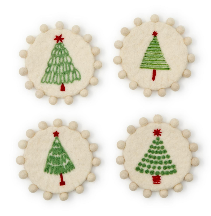 TREE COASTERS WITH POM POMS