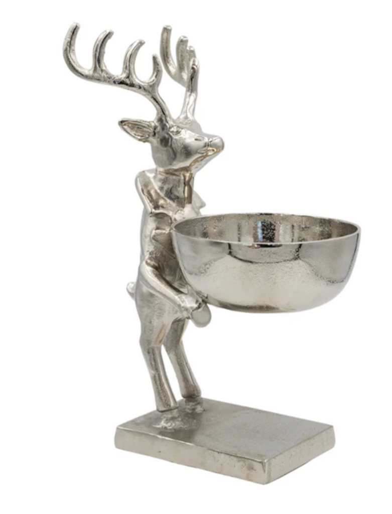CAST ALUMINUM DEER HOLDING BOWL