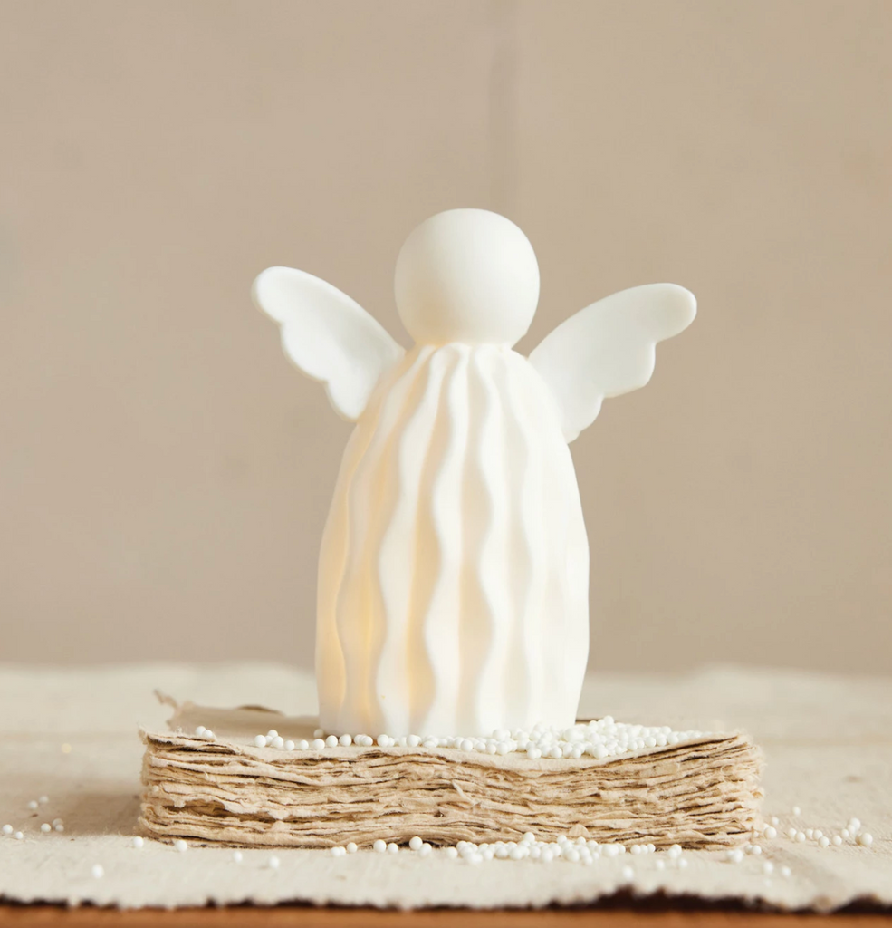 STONEWARE BISQUE ANGEL WITH LED LIGHT