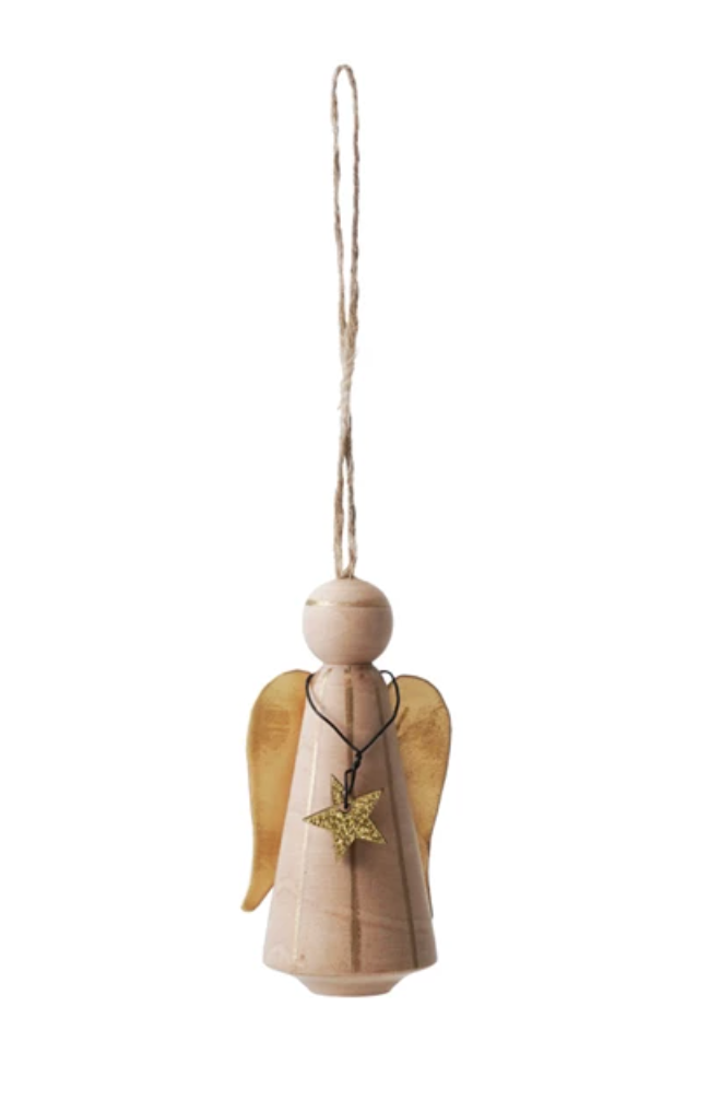 PINE WOOD ANGEL ORNAMENT