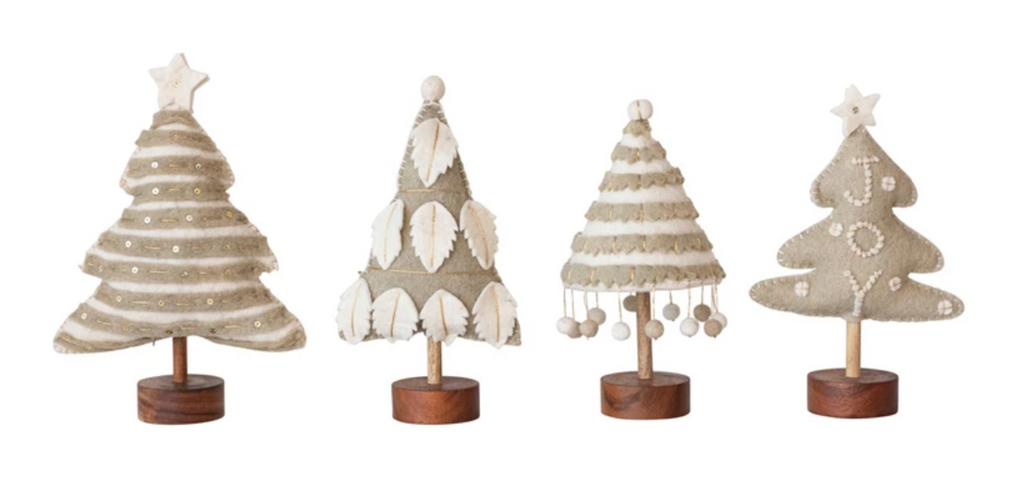 WOOL FELT TREE ON WOOD STAND - 4 STYLES