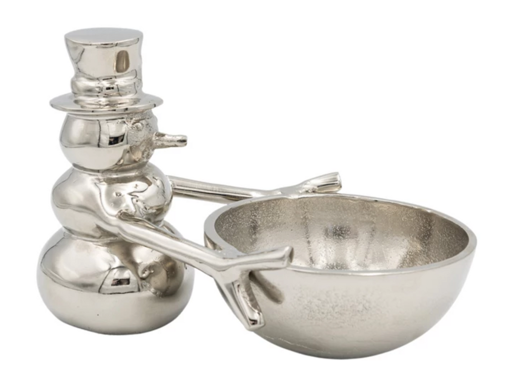 CAST ALUMINUM SNOWMAN HOLDING BOWL