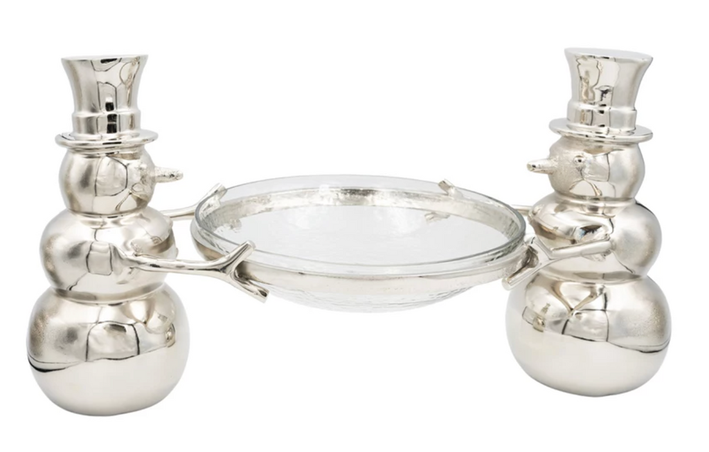CAST ALUMINUM SNOWMEN HOLDING GLASS BOWL - IN STORE PICKUP ONLY!