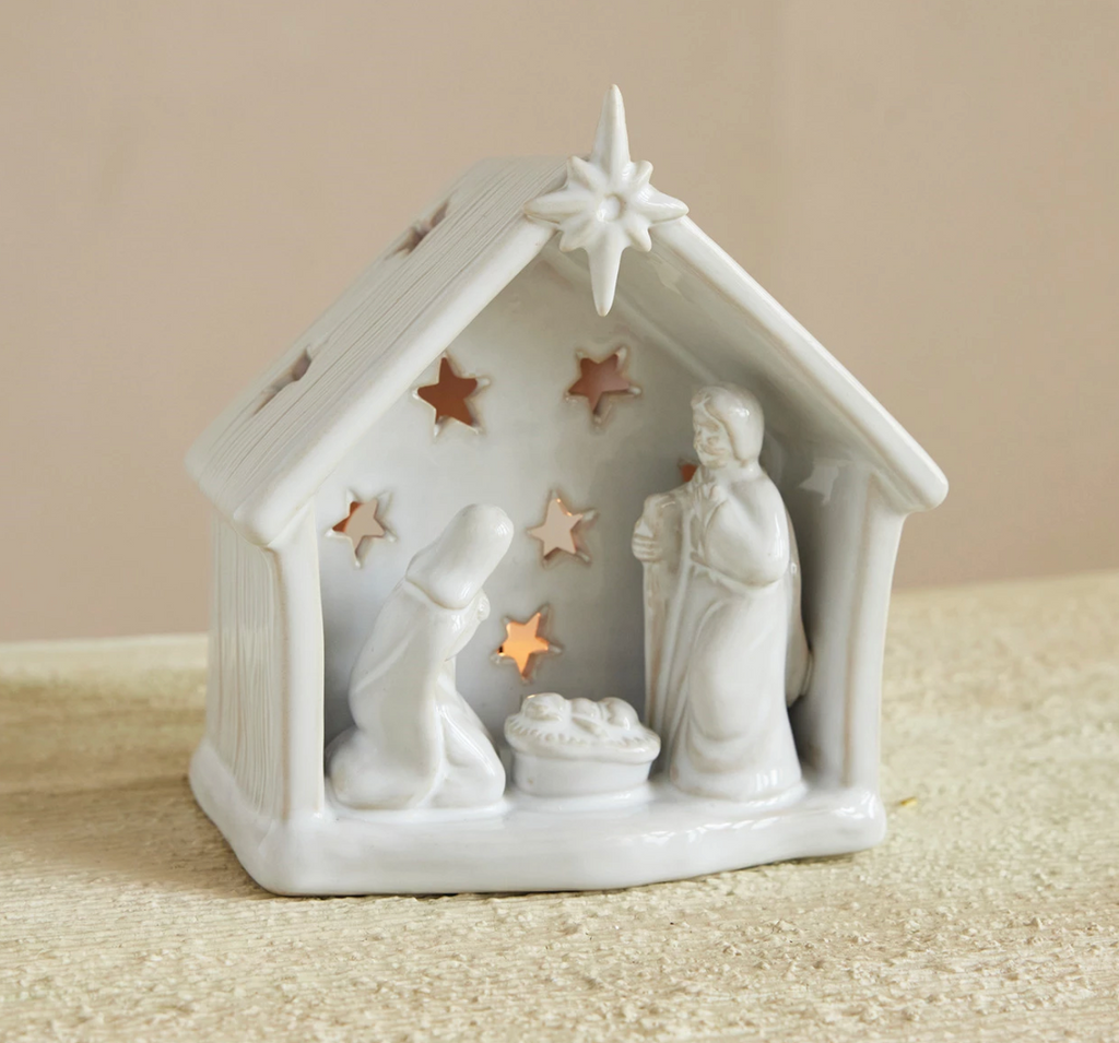 STONEWARE HOLY FAMILY TEA LIGHT HOLDER